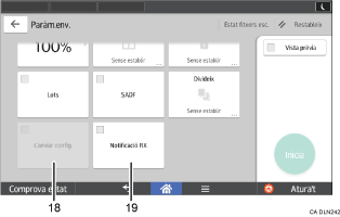 Il·lustració explicativa i numerada de la pantalla del panell d'operacions.