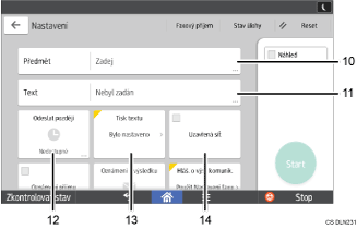 Číslovaná ilustrace ovládacího panelu zařízení
