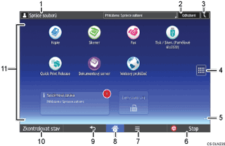 Číslovaná ilustrace ovládacího panelu zařízení