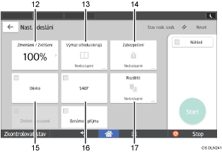 Číslovaná ilustrace ovládacího panelu zařízení