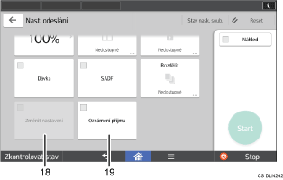 Číslovaná ilustrace ovládacího panelu zařízení