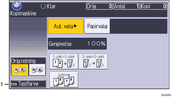Nummereret illustration af skærmbilledet på betjeningspanelet
