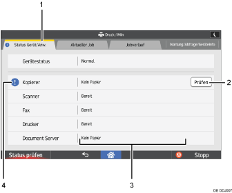 Nummerierte Abbildung der Bedienfeldanzeige