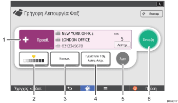 Απεικόνιση της οθόνης του πίνακα χειρισμού με αριθμημένες επεξηγήσεις