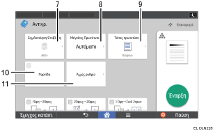 Απεικόνιση της οθόνης του πίνακα χειρισμού με αριθμημένες επεξηγήσεις