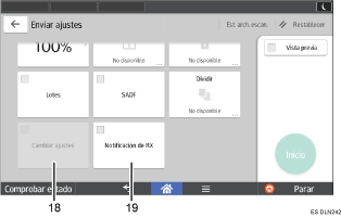 Ilustración con llamadas numeradas de la pantalla del panel de operaciones