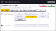 Illustration de l'écran du panneau de commande
