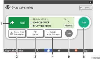 Kezelőpanel képernyőjének számozott jelölésű illusztrálása