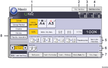 Kezelőpanel képernyőjének számozott jelölésű illusztrálása