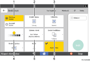 Kezelőpanel képernyőjének számozott jelölésű illusztrálása