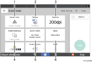 Kezelőpanel képernyőjének számozott jelölésű illusztrálása