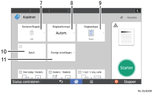Genummerde afbeelding van het scherm van het bedieningspaneel