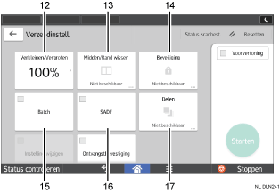 Genummerde afbeelding van het scherm van het bedieningspaneel