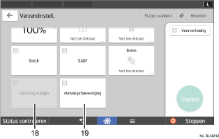 Genummerde afbeelding van het scherm van het bedieningspaneel