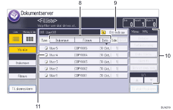 Illustrasjon av betjeningspanelet med nummererte bildetekster