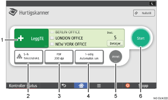 Illustrasjon av betjeningspanelet med nummererte bildetekster