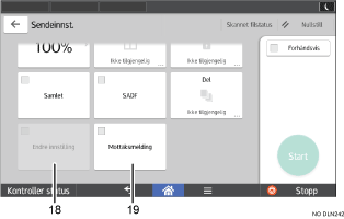 Illustrasjon av betjeningspanelet med nummererte bildetekster