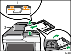 Ilustracja automatycznego podajnika dokumentów opatrzona numerowanymi odnośnikami