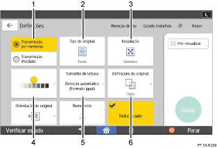 Ilustração com numeração do ecrã do painel de operação