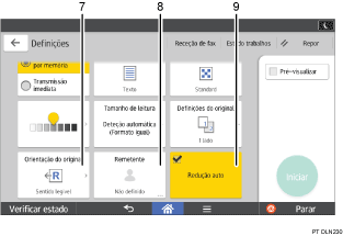 Ilustração com numeração do ecrã do painel de operação