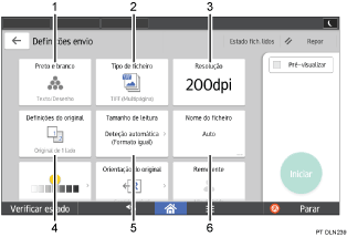 Ilustração com numeração do ecrã do painel de operação