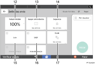 Ilustração com numeração do ecrã do painel de operação
