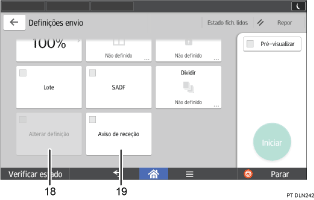 Ilustração com numeração do ecrã do painel de operação