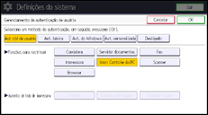 Ilustração da tela do painel de operação