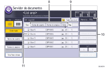 Ilustração numerada da tela do painel de operação
