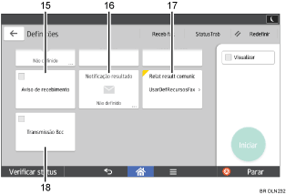Ilustração numerada da tela do painel de operação