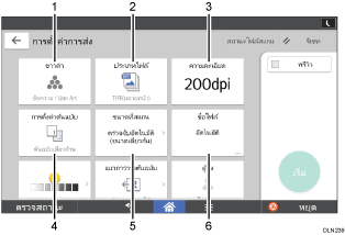 ภาพประกอบแสดงชื่อเรียกส่วนต่างๆ ของหน้าจอแผงการทำงานระบุตามหมายเลข