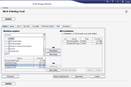 Webbrowser-Bildschirmdarstellung