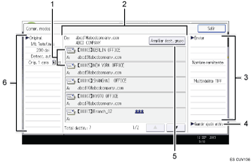 Ilustración con llamadas numeradas de la pantalla del panel de operaciones