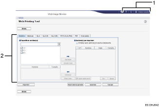 Ilustración de la pantalla de la aplicación ilustración con llamadas numeradas