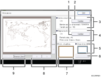 Ilustración con llamadas numeradas de la pantalla del panel de operaciones