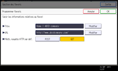 Illustration de l'écran du panneau de commande