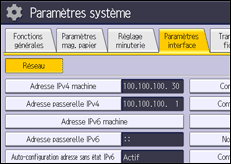 Illustration de l'écran du panneau de commande