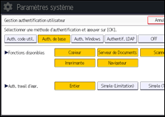 Illustration de l'écran du panneau de commande