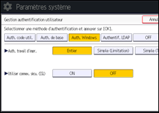 Illustration de l'écran du panneau de commande