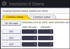 Illustrazione della schermata sul pannello di controllo