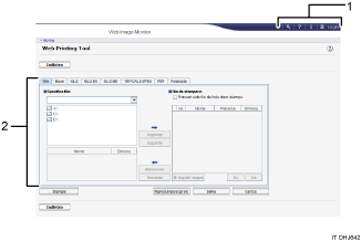 Illustrazione schermata applicazione con didascalie numerate