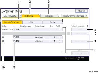 Genummerde afbeelding van het scherm van het bedieningspaneel