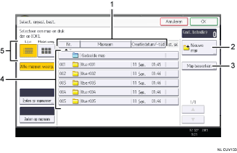 Genummerde afbeelding van het scherm van het bedieningspaneel