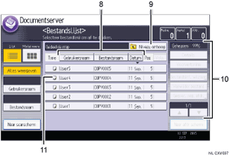 Genummerde afbeelding van het scherm van het bedieningspaneel