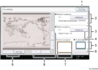 Genummerde afbeelding van het scherm van het bedieningspaneel