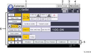 Genummerde afbeelding van het scherm van het bedieningspaneel