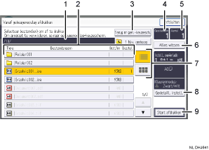 Genummerde afbeelding van het scherm van het bedieningspaneel