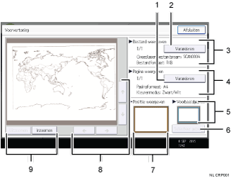 Genummerde afbeelding van het scherm van het bedieningspaneel