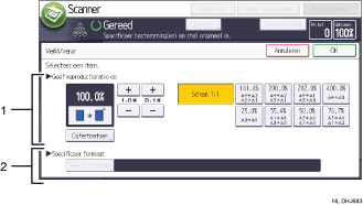 Genummerde afbeelding van het scherm van het bedieningspaneel