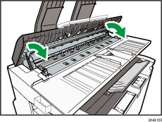 Иллюстрация внутренней стороны крышки сканера с нумерацией компонентов.